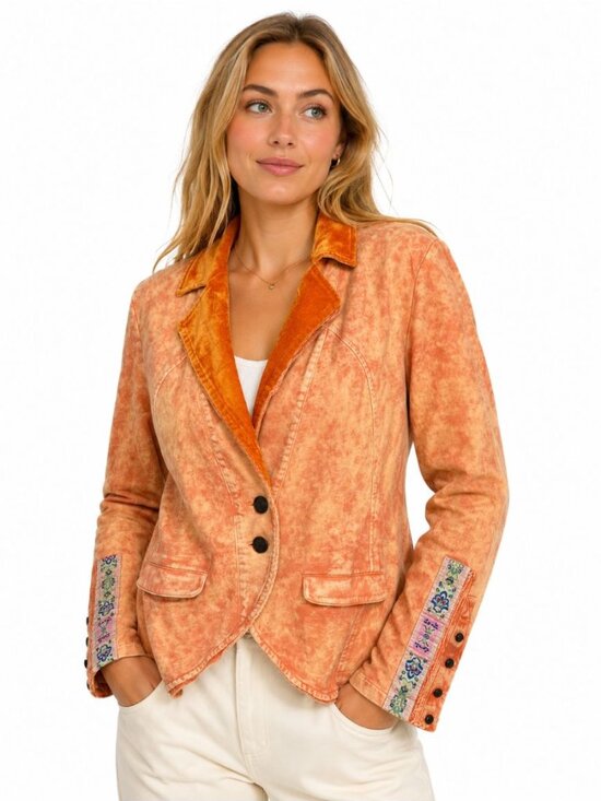 Aratta Silent Journey Jackets & Blazers - Aratta Silent Journey Colonel Jacket Blazer Velvet Collar Orange Boho Size XS